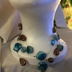 Chic Blue and Brown Beaded Necklace,